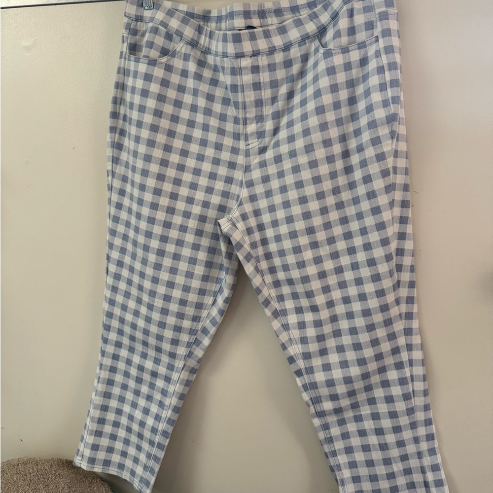 Isaac Mizrahi Light Blue and White Checkered Pants